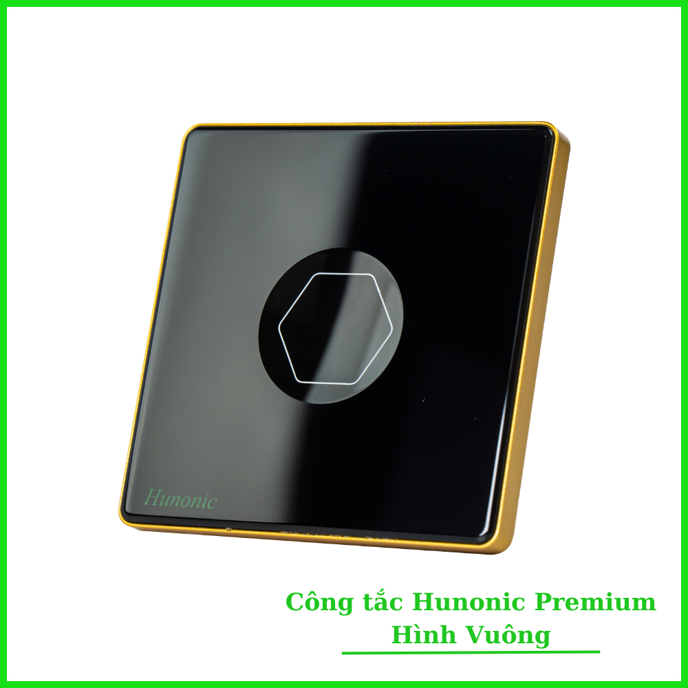 Công Tắc Cảm Ứng Hunonic Premium Hình Vuông Viền Vàng